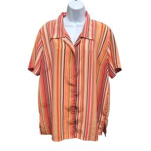 Delta Burke Orange Stripe Button Front Short Sleeve Blouse Size 16W